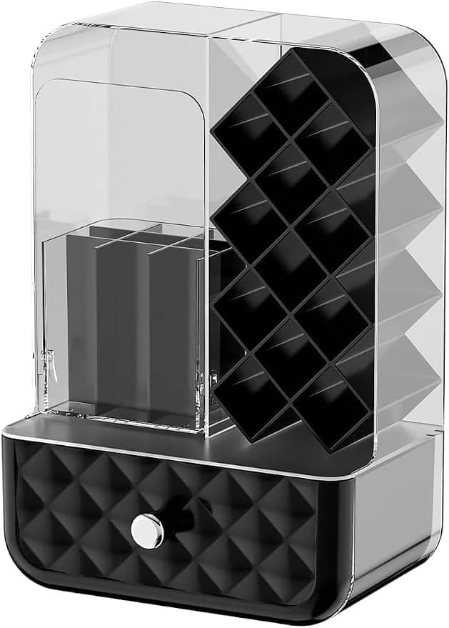 Black Multi-Compartment Makeup Organizer with Drawer and Adjustable